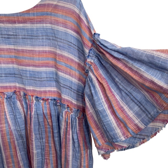 FREE PEOPLE SUMMER NIGHTS STRIPED COTTON TUNIC  MINI DRESS SHORT BELL-SLEEVE TOP - Picture 8 of 16